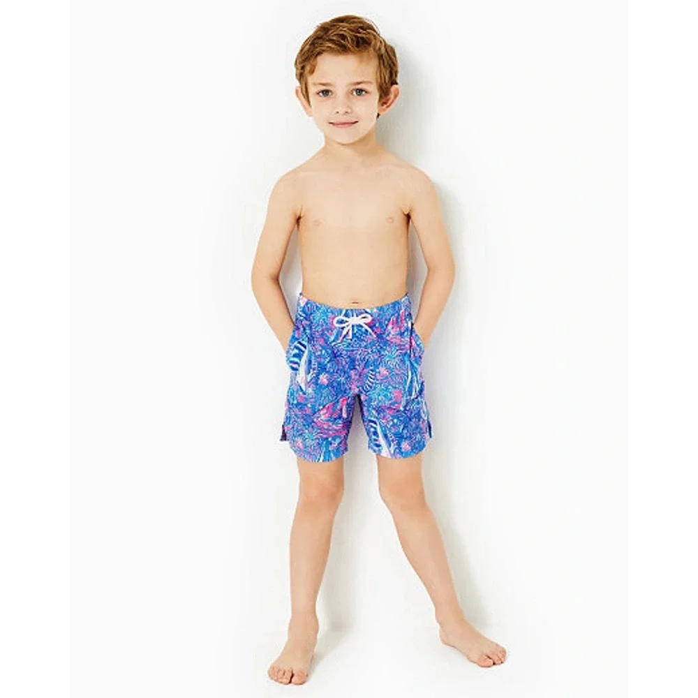 Lilly Pulitzer Boys Junior Capri Trunks Its A Sailabration Boca‎ Blue Swim S NEW
